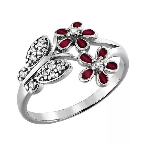 Кольцо из серебра с эмалью с фианитами