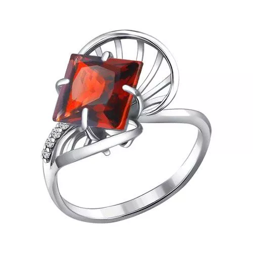 Кольцо из серебра с гранатом и фианитами