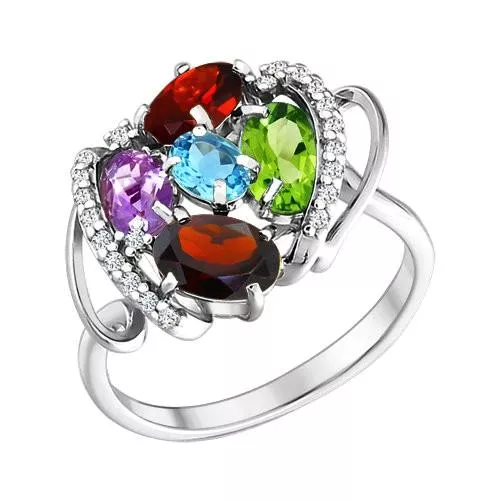 Кольцо из серебра с миксом камней