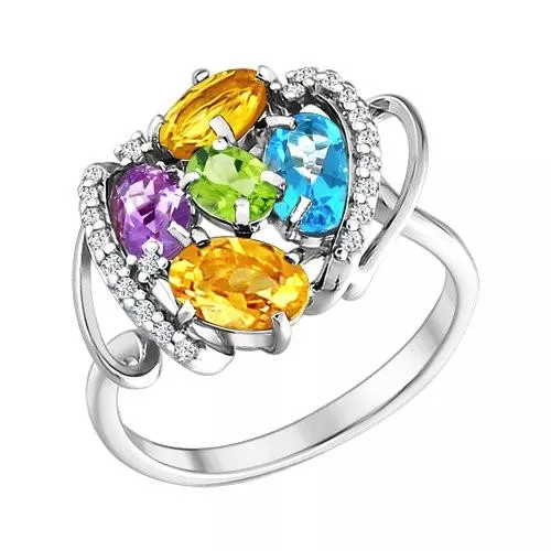 Кольцо из серебра c миксом из камней