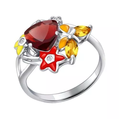 Кольцо из серебра с эмалью с миксом камней