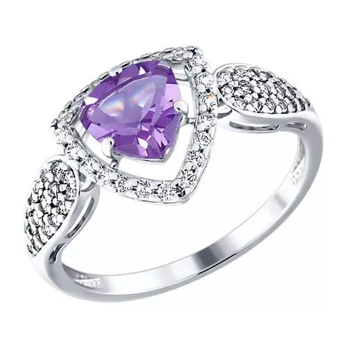 Кольцо из серебра с аметистом и фианитами