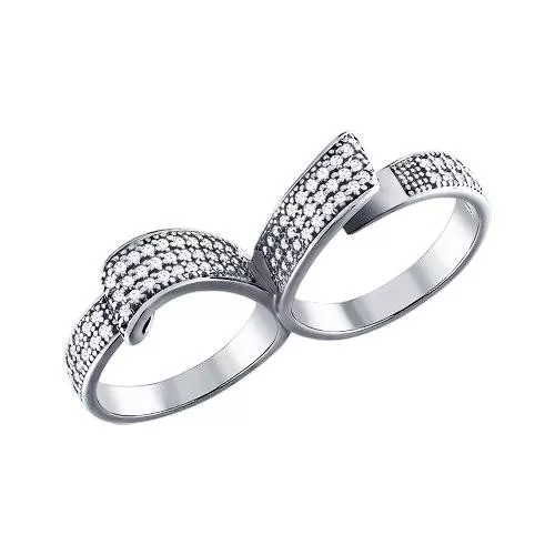 Кольцо на два пальца с россыпью фианитов