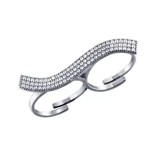 Кольцо на два пальца с россыпью фианитов