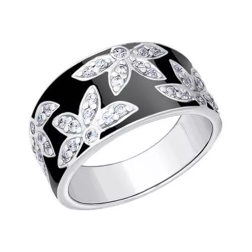 Кольцо из серебра с эмалью с фианитами