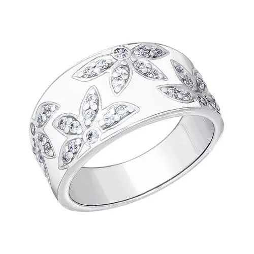 Кольцо из серебра с эмалью с фианитами