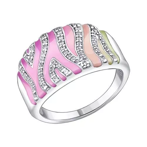 Кольцо из серебра с эмалью с фианитами