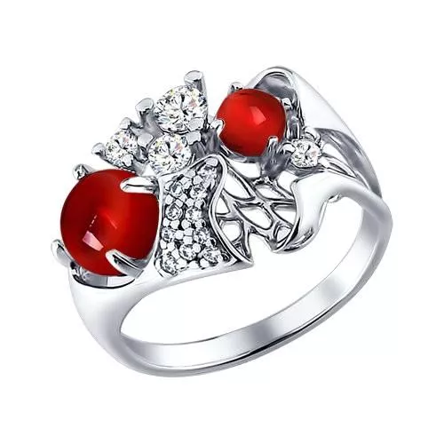 Кольцо из серебра с гранатами и фианитами