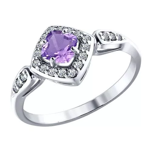Кольцо из серебра с аметистом и фианитами