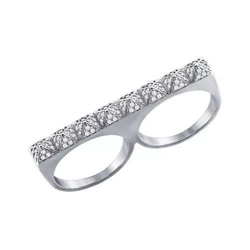 Кольцо на два пальца из серебра с фианитами