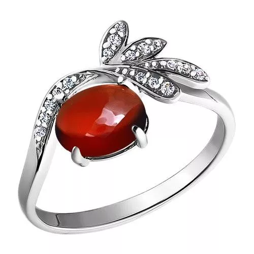 Кольцо из серебра с гранатом и фианитами