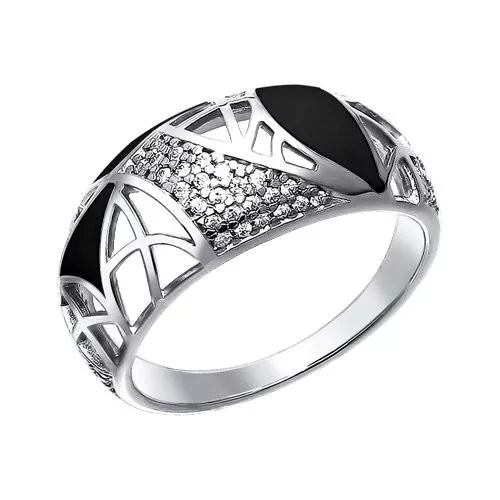 Кольцо из серебра с эмалью с фианитами