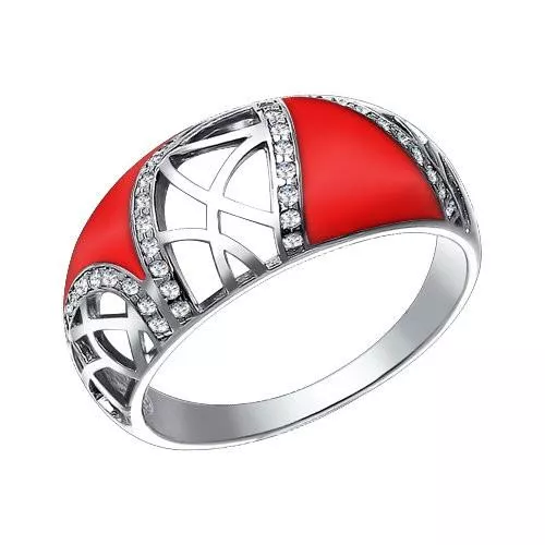 Кольцо из серебра с эмалью с фианитами