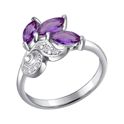 Кольцо из серебра с аметистами и фианитами
