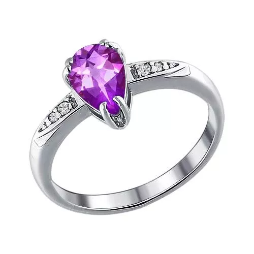 Кольцо из серебра с аметистом и фианитами