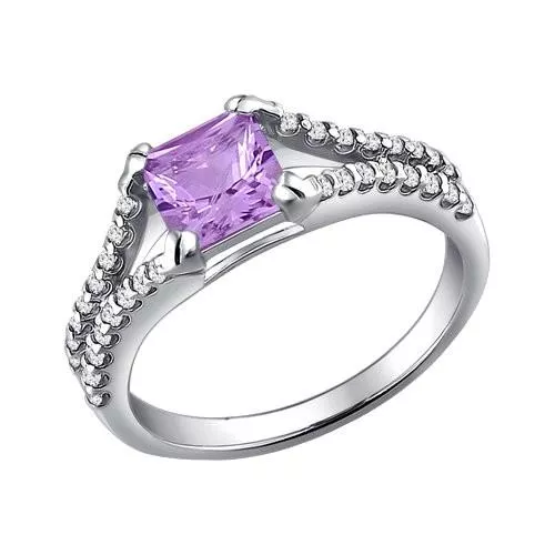 Кольцо из серебра с аметистом и фианитами