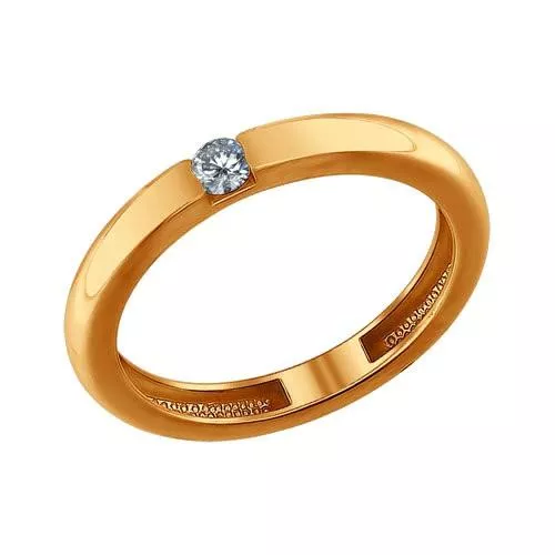 Помолвочное кольцо из золочёного серебра с фианитом