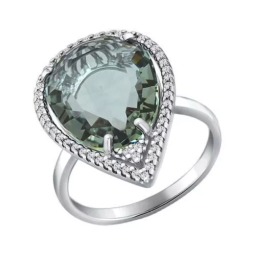 Кольцо из серебра с кварцем и фианитами