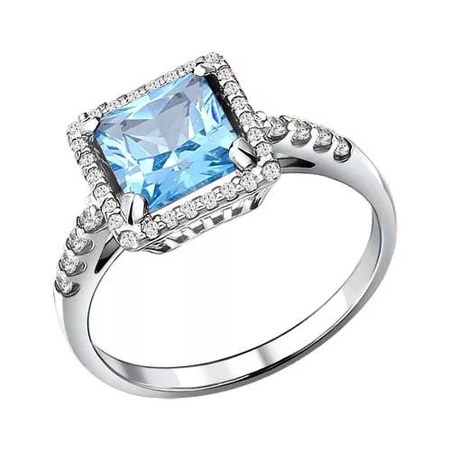 Кольцо из серебра с топазом и фианитами