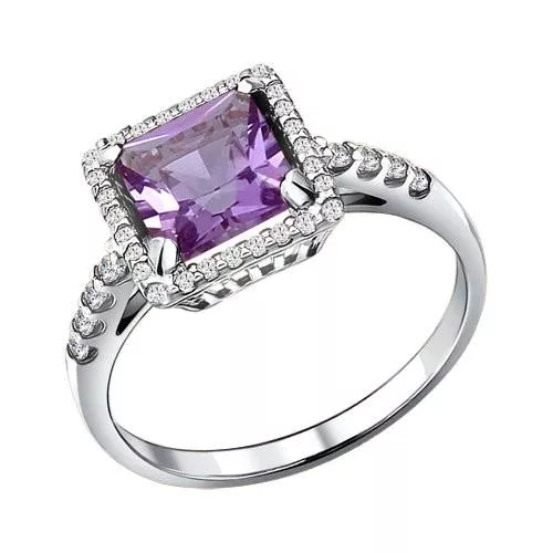 Кольцо из серебра с аметистом и фианитами