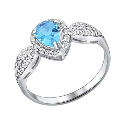 Кольцо из серебра с топазом и фианитами