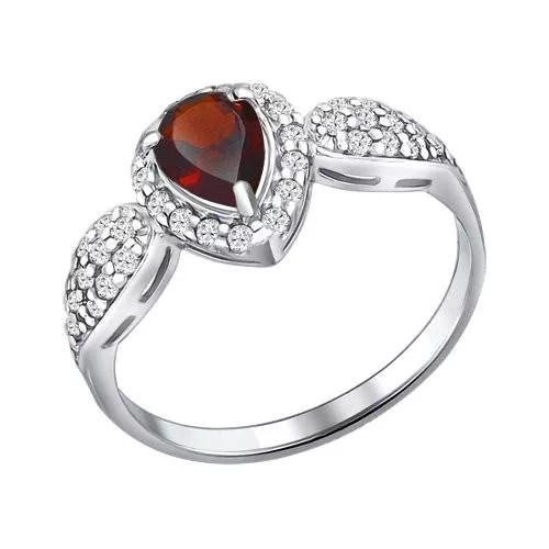 Кольцо из серебра с гранатом и фианитами