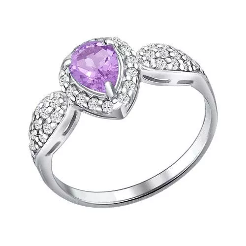 Кольцо из серебра с аметистом и фианитами