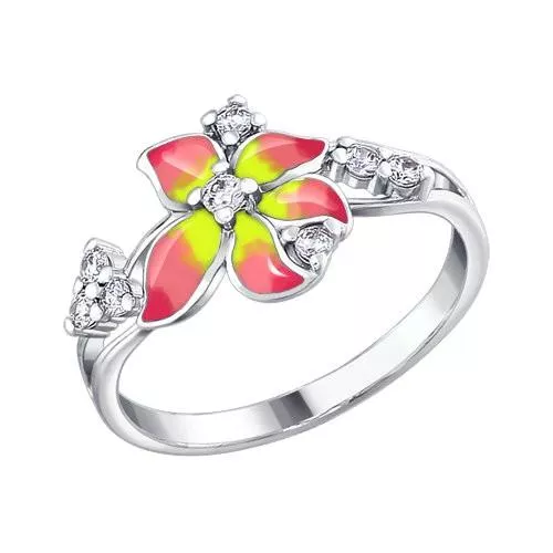 Кольцо из серебра с эмалью с фианитами