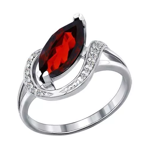 Кольцо из серебра с гранатом и фианитами