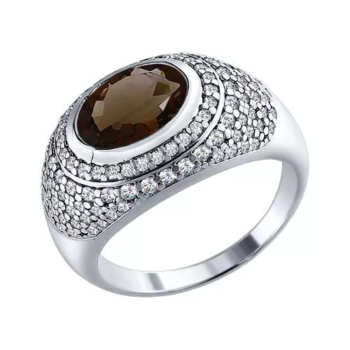 Кольцо из серебра с раухтопазом и фианитами