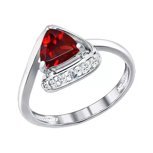 Кольцо из серебра с гранатом и фианитами