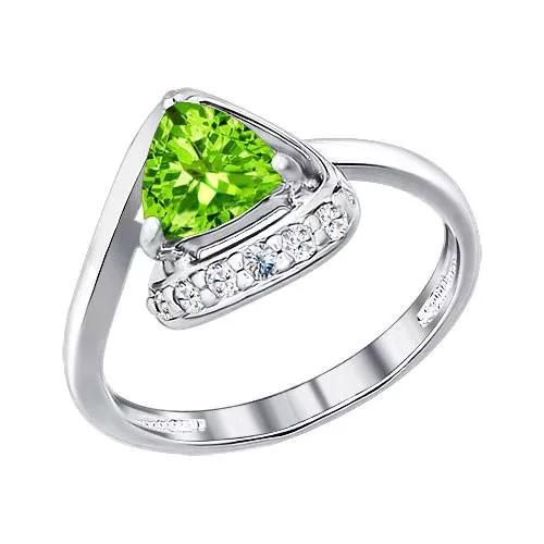 Кольцо из серебра с фианитами и хризолитом