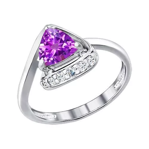 Кольцо из серебра с аметистом и фианитами