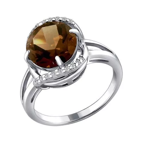 Кольцо из серебра с раухтопазом и фианитами