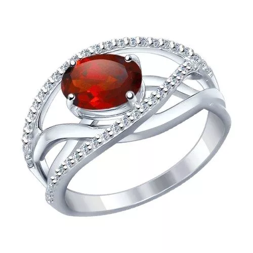 Кольцо из серебра с гранатом и фианитами