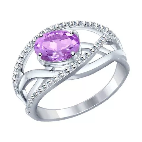Кольцо из серебра с аметистом и фианитами