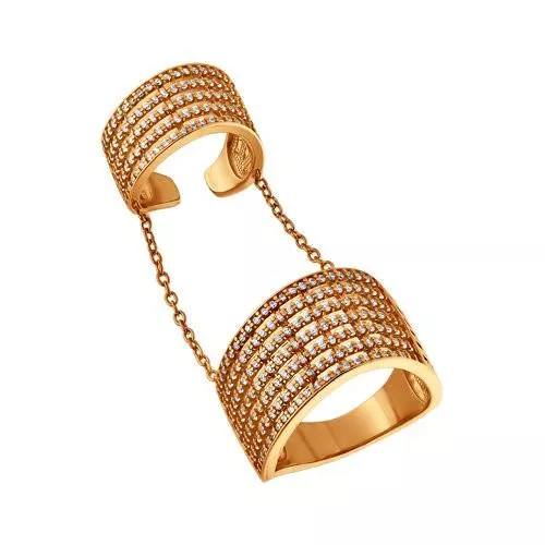 Кольцо на две фаланги из золочёного серебра с фианитами