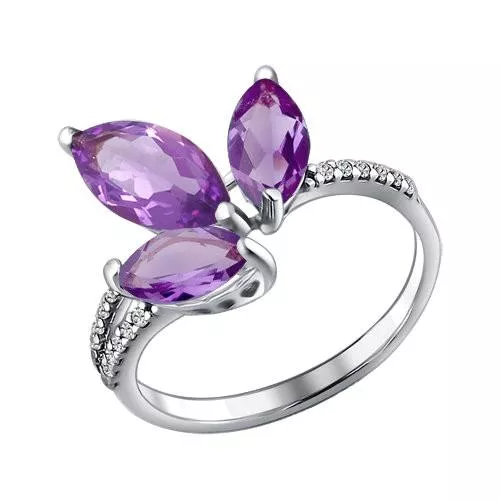 Кольцо из серебра с аметистами и фианитами