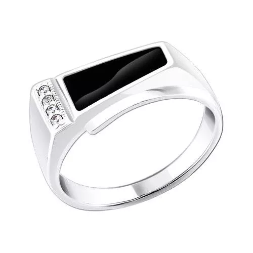 Печатка из серебра с эмалью с фианитами