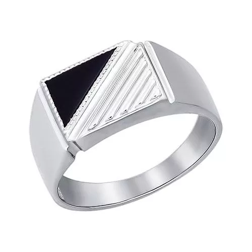 Печатка из родированного серебра с ониксом