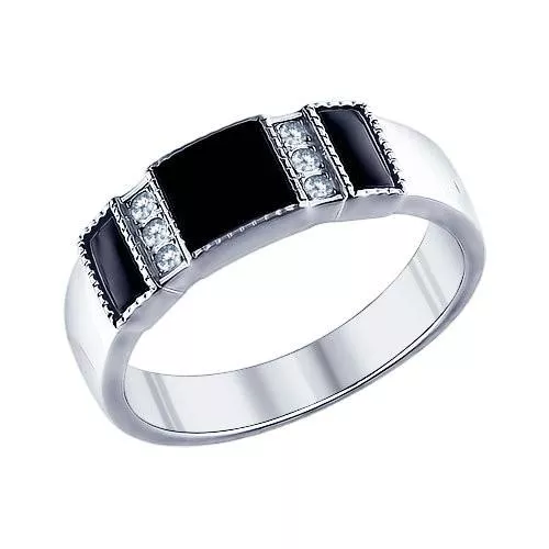 Печатка из серебра с фианитами и ониксами