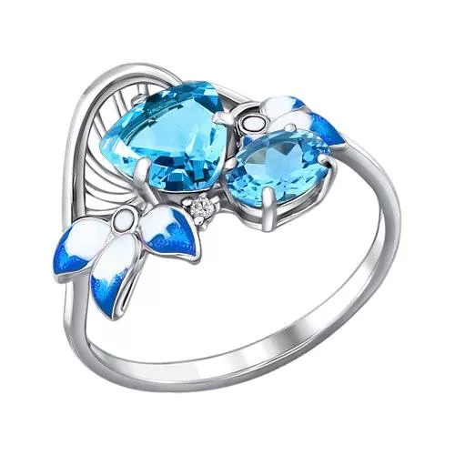 Кольцо из серебра с эмалью с топазами и фианитом