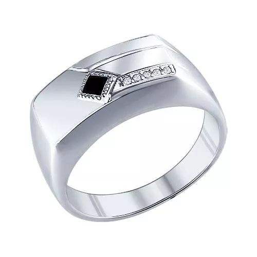 Печатка из серебра с ониксом и фианитами