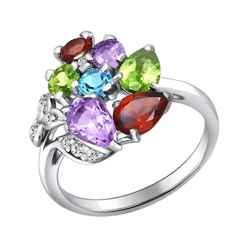 Кольцо из серебра с миксом камней