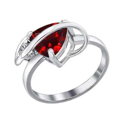 Кольцо из серебра с гранатом и фианитом