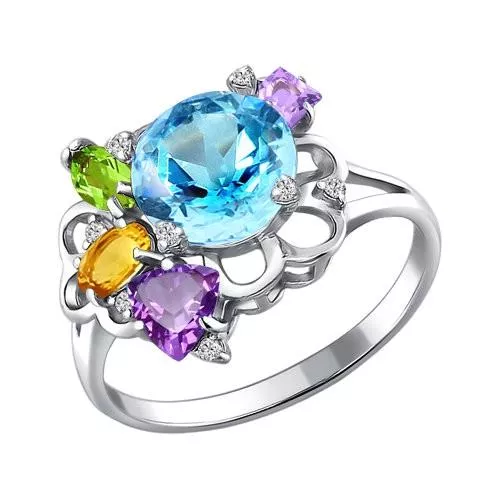 Кольцо из серебра с миксом камней