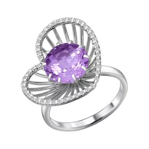 Кольцо из серебра с аметистом и фианитами