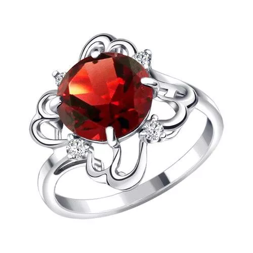 Кольцо из серебра с гранатом и фианитами