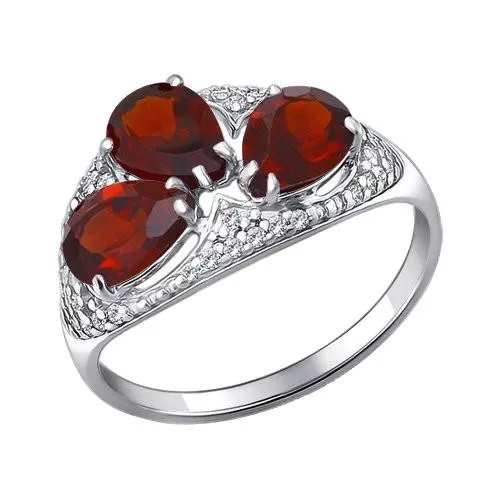 Кольцо из серебра с гранатами и фианитами