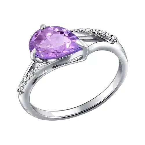 Кольцо из серебра с аметистом и фианитами